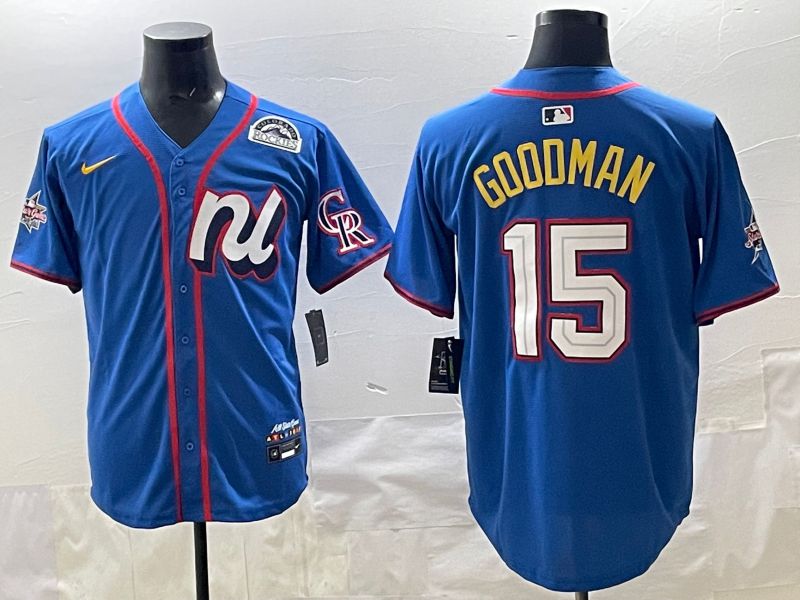 Men 2025 Colorado Rockies #15 Goodman Blue All star Nike MLB Jersey style 03